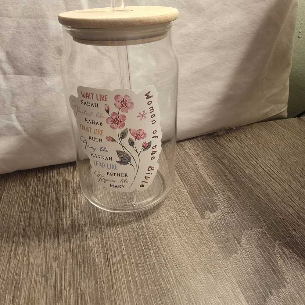 Floral 'Women of the Bible' Glass Tumbler with Straw - Pink Accents - Picture 6 of 10